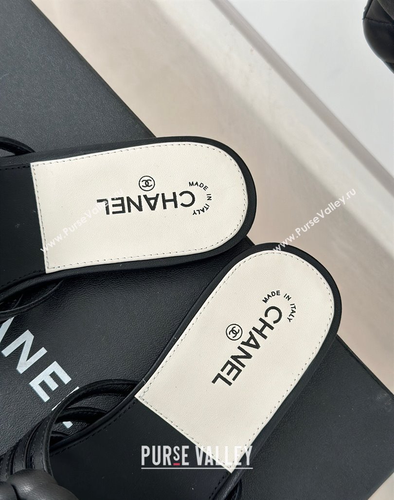 Chanel Lambskin Camellia Bloom Flat Slide Sandals Black 2024 CH010802 (MD-240108012)