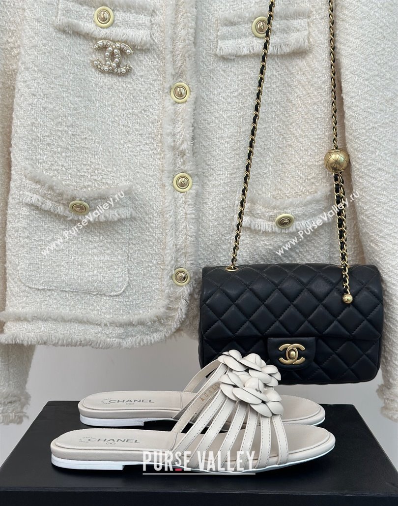 Chanel Lambskin Camellia Bloom Flat Slide Sandals White 2024 CH010802 (MD-240108013)