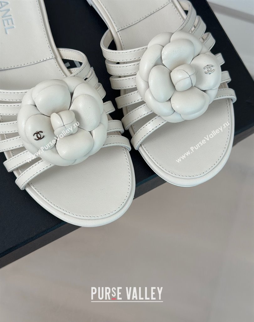 Chanel Lambskin Camellia Bloom Flat Slide Sandals White 2024 CH010802 (MD-240108013)