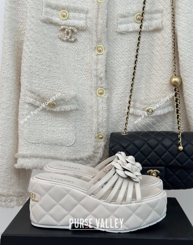 Chanel Lambskin Camellia Bloom Platform Slide Sandals White 2024 CH010802 (MD-240108014)