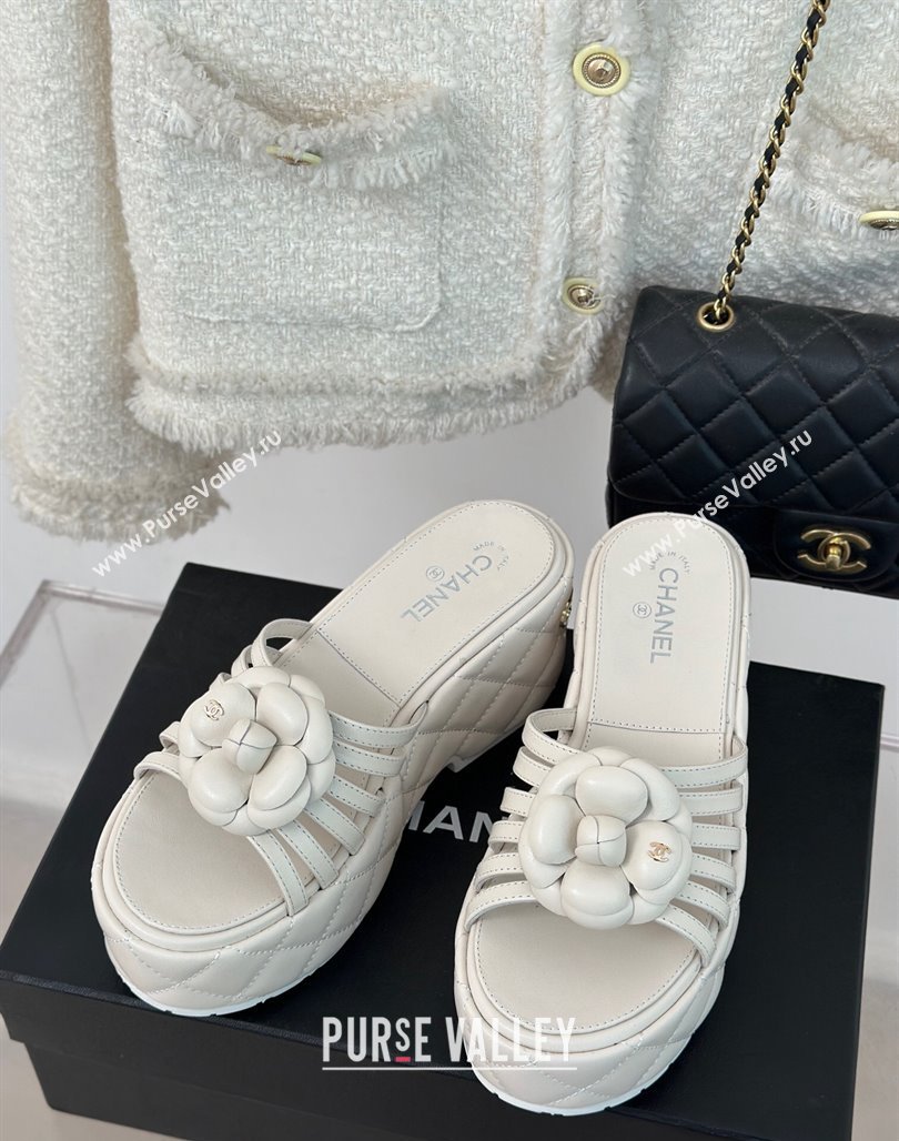 Chanel Lambskin Camellia Bloom Platform Slide Sandals White 2024 CH010802 (MD-240108014)