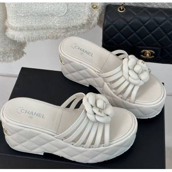 Chanel Lambskin Camellia Bloom Platform Slide Sandals White 2024 CH010802 (MD-240108014)