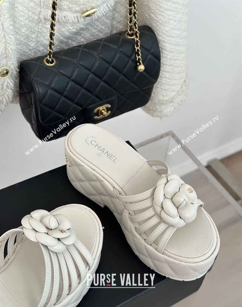 Chanel Lambskin Camellia Bloom Platform Slide Sandals White 2024 CH010802 (MD-240108014)