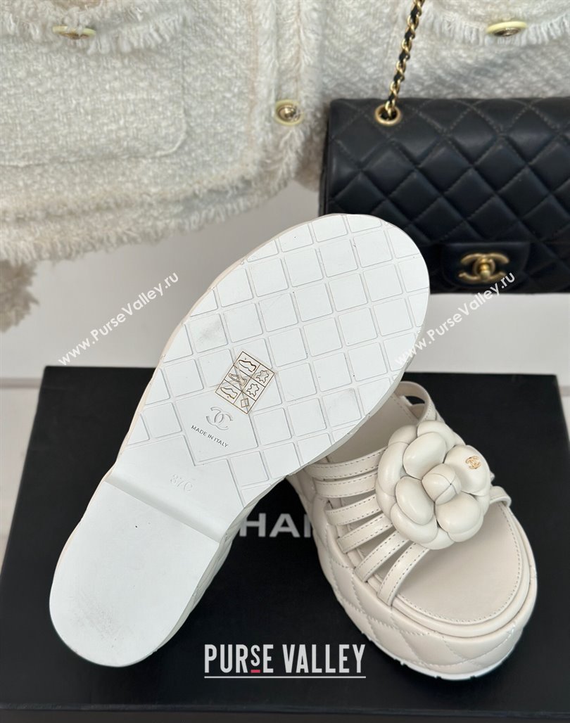 Chanel Lambskin Camellia Bloom Platform Slide Sandals White 2024 CH010802 (MD-240108014)