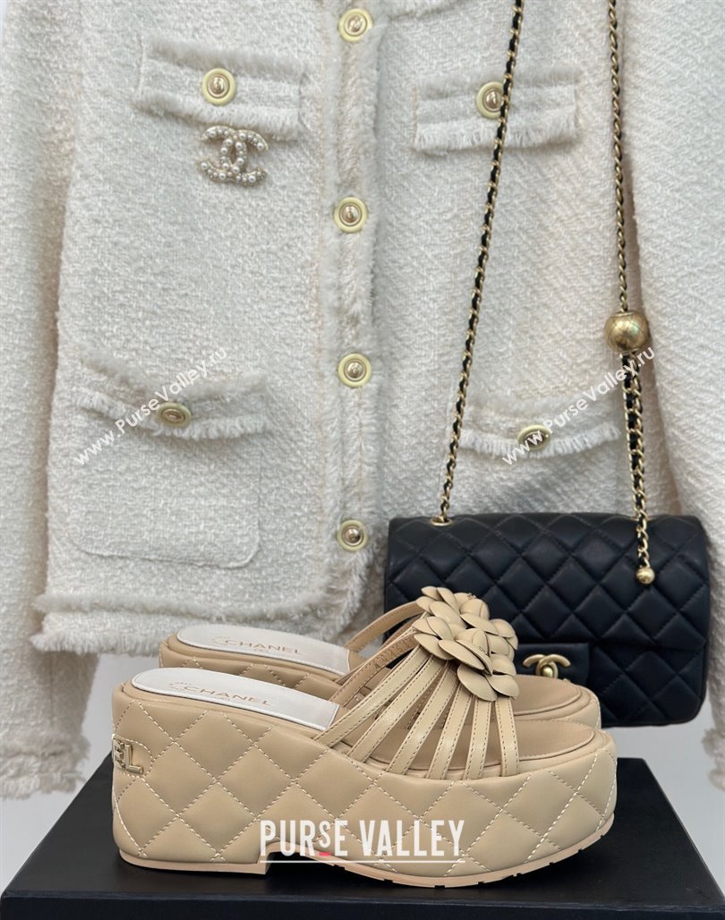 Chanel Lambskin Camellia Bloom Platform Slide Sandals Beige 2024 CH010802 (MD-240108015)