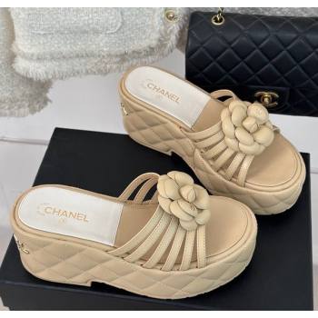 Chanel Lambskin Camellia Bloom Platform Slide Sandals Beige 2024 CH010802 (MD-240108015)