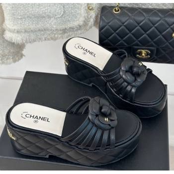 Chanel Lambskin Camellia Bloom Platform Slide Sandals Black 2024 CH010802 (MD-240108016)