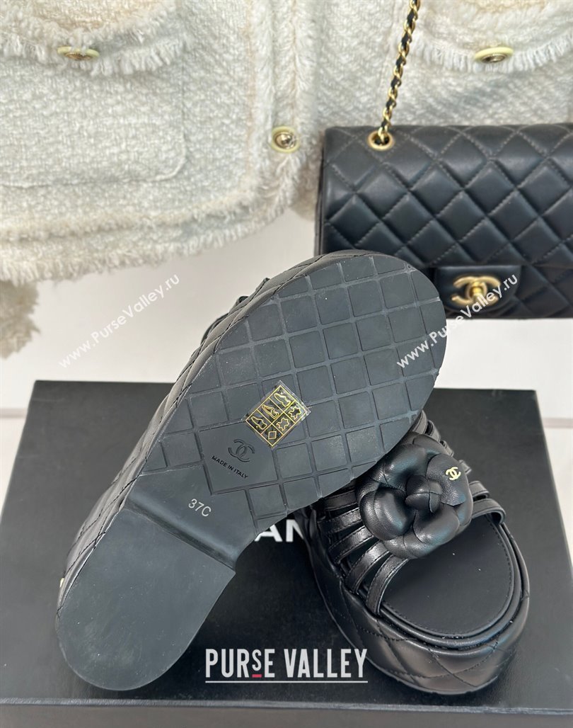 Chanel Lambskin Camellia Bloom Platform Slide Sandals Black 2024 CH010802 (MD-240108016)