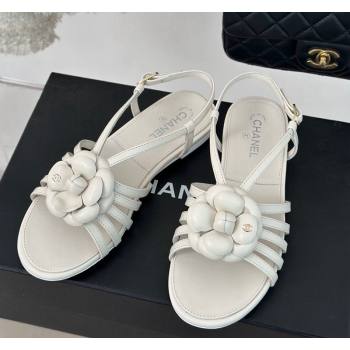 Chanel Lambskin Camellia Bloom Flat Slingback Sandals White 2024 CH010802 (MD-240108017)