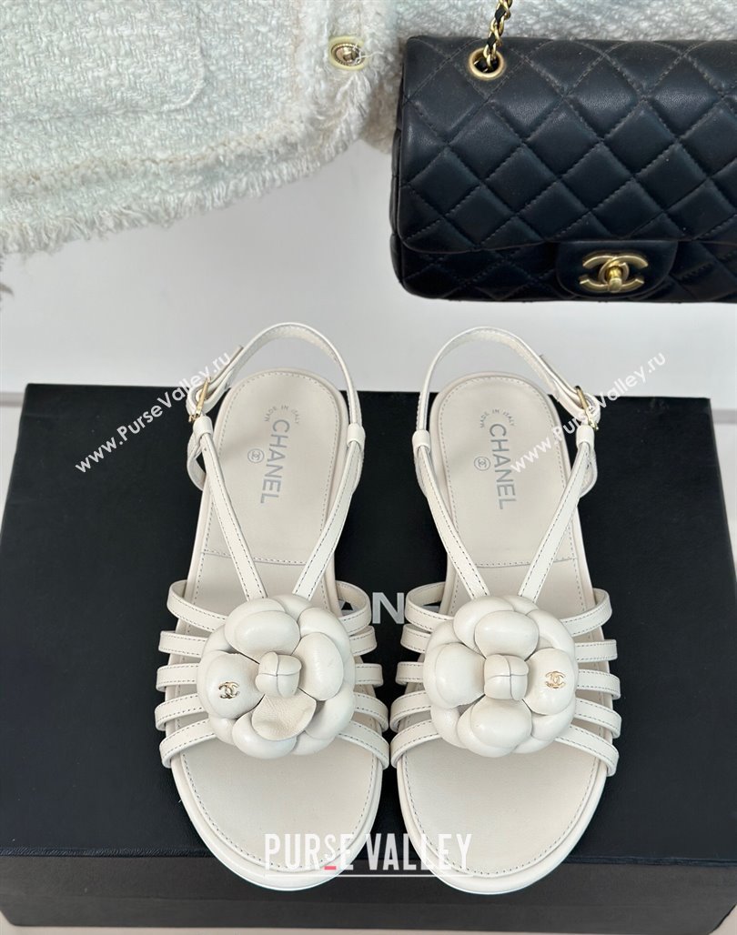 Chanel Lambskin Camellia Bloom Flat Slingback Sandals White 2024 CH010802 (MD-240108017)