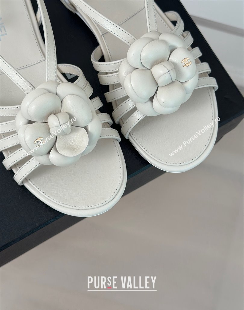 Chanel Lambskin Camellia Bloom Flat Slingback Sandals White 2024 CH010802 (MD-240108017)