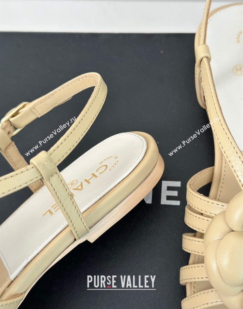 Chanel Lambskin Camellia Bloom Flat Slingback Sandals Beige 2024 CH010802 (MD-240108018)