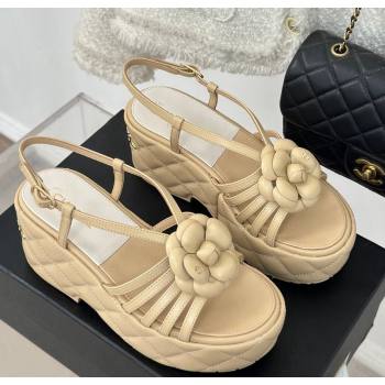 Chanel Lambskin Camellia Bloom Platform Slingback Sandals Beige 2024 CH010802 (MD-240108020)