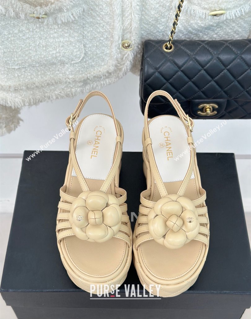 Chanel Lambskin Camellia Bloom Platform Slingback Sandals Beige 2024 CH010802 (MD-240108020)