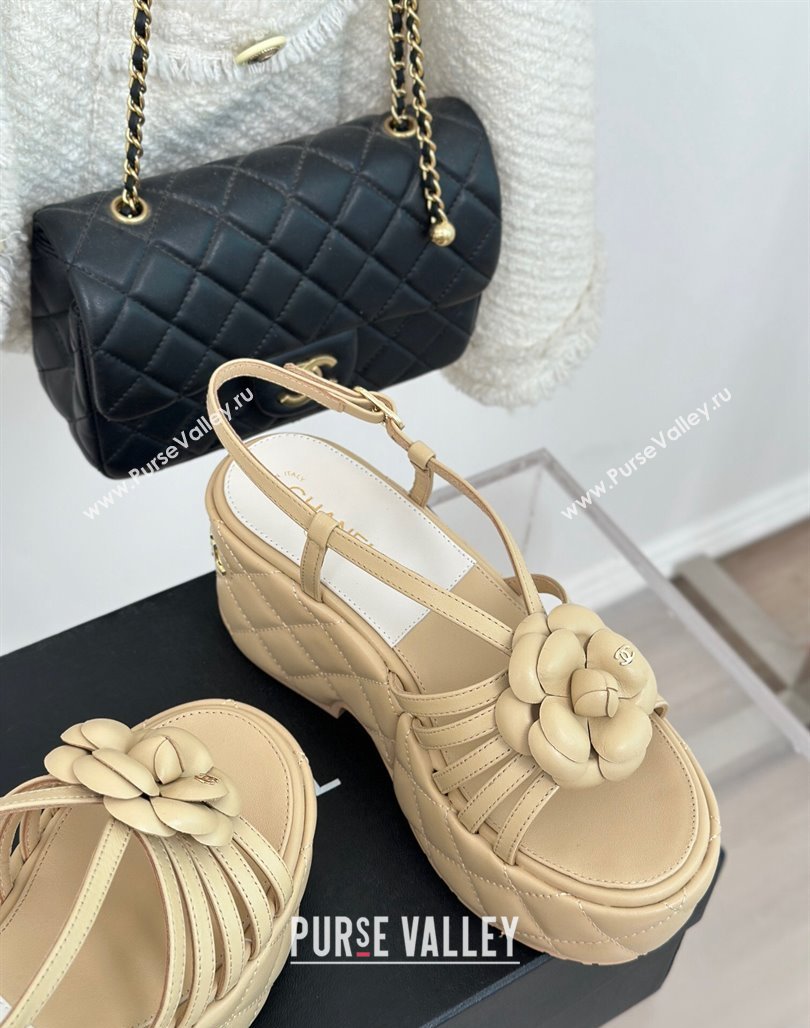 Chanel Lambskin Camellia Bloom Platform Slingback Sandals Beige 2024 CH010802 (MD-240108020)