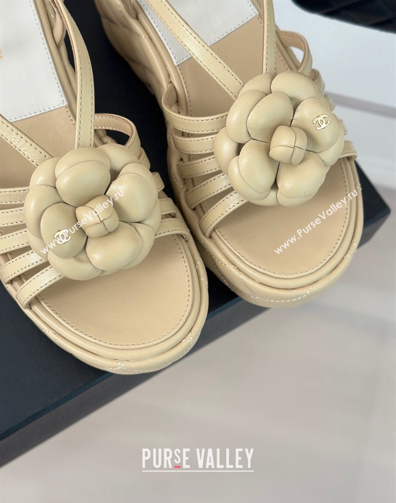 Chanel Lambskin Camellia Bloom Platform Slingback Sandals Beige 2024 CH010802 (MD-240108020)