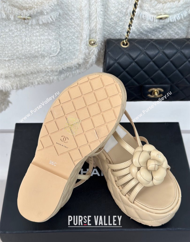 Chanel Lambskin Camellia Bloom Platform Slingback Sandals Beige 2024 CH010802 (MD-240108020)