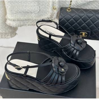 Chanel Lambskin Camellia Bloom Platform Slingback Sandals Black 2024 CH010802 (MD-240108021)