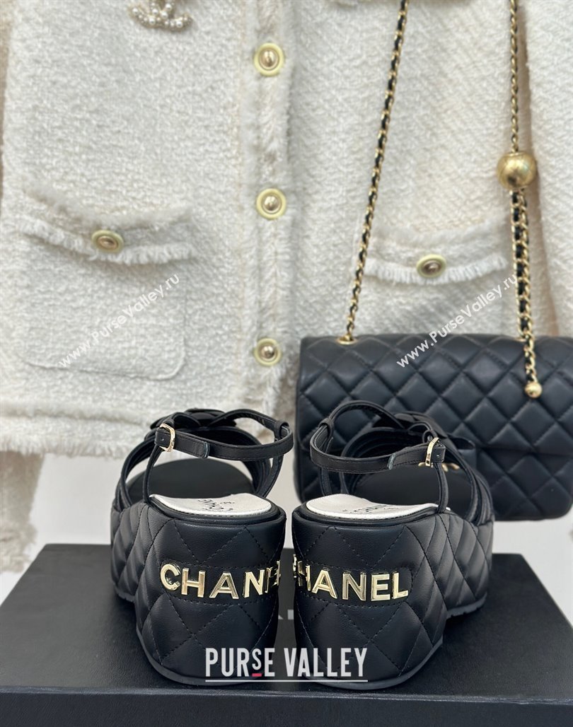 Chanel Lambskin Camellia Bloom Platform Slingback Sandals Black 2024 CH010802 (MD-240108021)