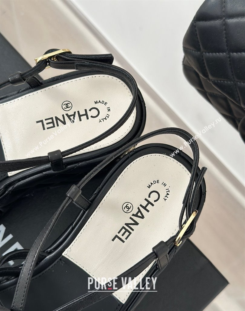 Chanel Lambskin Camellia Bloom Platform Slingback Sandals Black 2024 CH010802 (MD-240108021)
