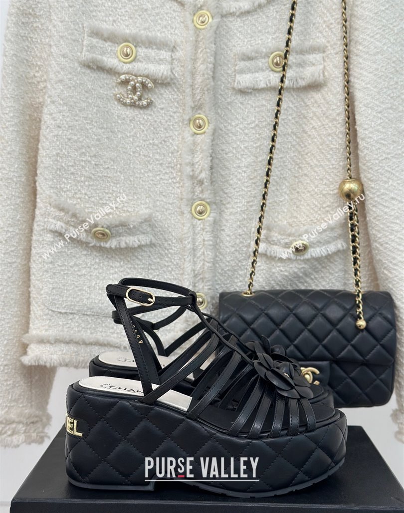 Chanel Lambskin Leather Camellia Bloom Platform Sandals Black 2024 CH010802 (MD-240108024)