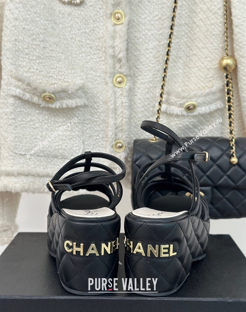 Chanel Lambskin Leather Camellia Bloom Platform Sandals Black 2024 CH010802 (MD-240108024)