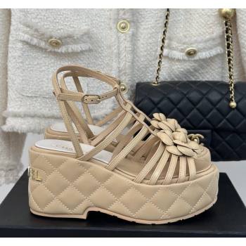 Chanel Lambskin Leather Camellia Bloom Platform Sandals Beige 2024 CH010802 (MD-240108027)