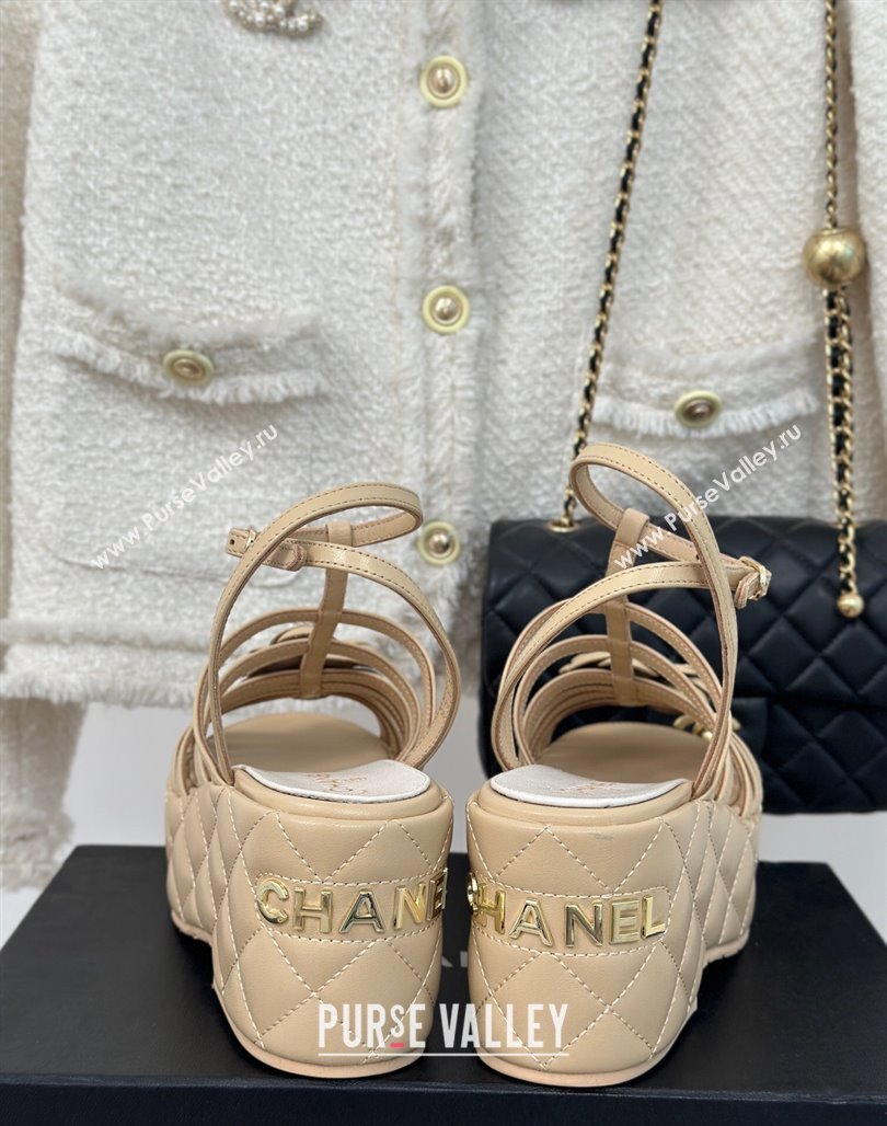 Chanel Lambskin Leather Camellia Bloom Platform Sandals Beige 2024 CH010802 (MD-240108027)