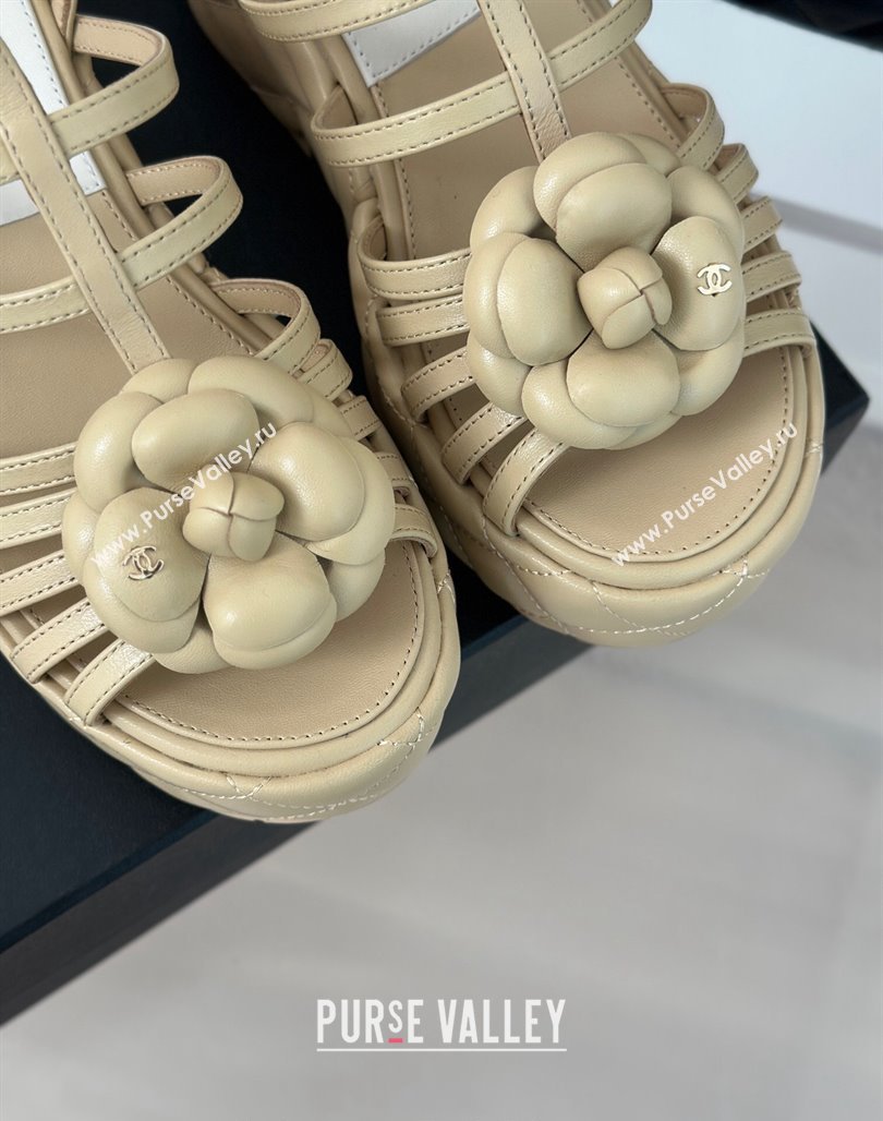 Chanel Lambskin Leather Camellia Bloom Platform Sandals Beige 2024 CH010802 (MD-240108027)