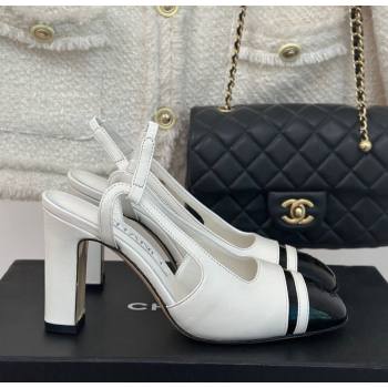 Chanel Calfskin Leather Slingback Pumps White/Black 2024 CH121303 (MD-240108031)