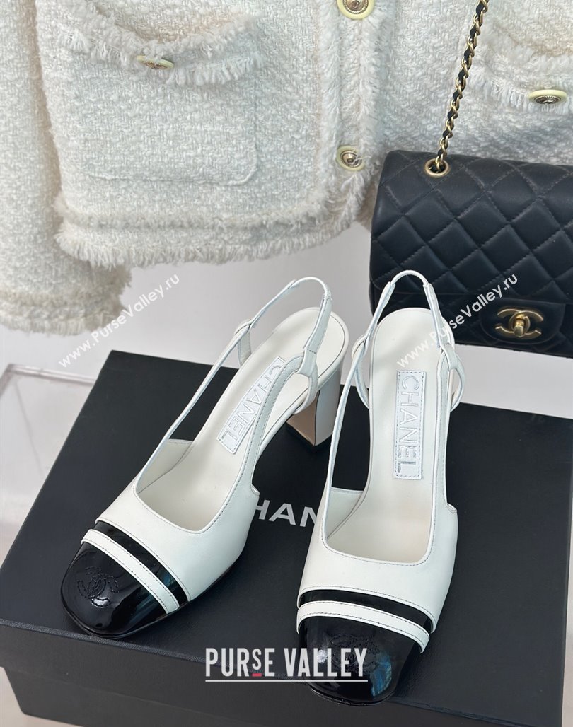 Chanel Calfskin Leather Slingback Pumps White/Black 2024 CH121303 (MD-240108031)