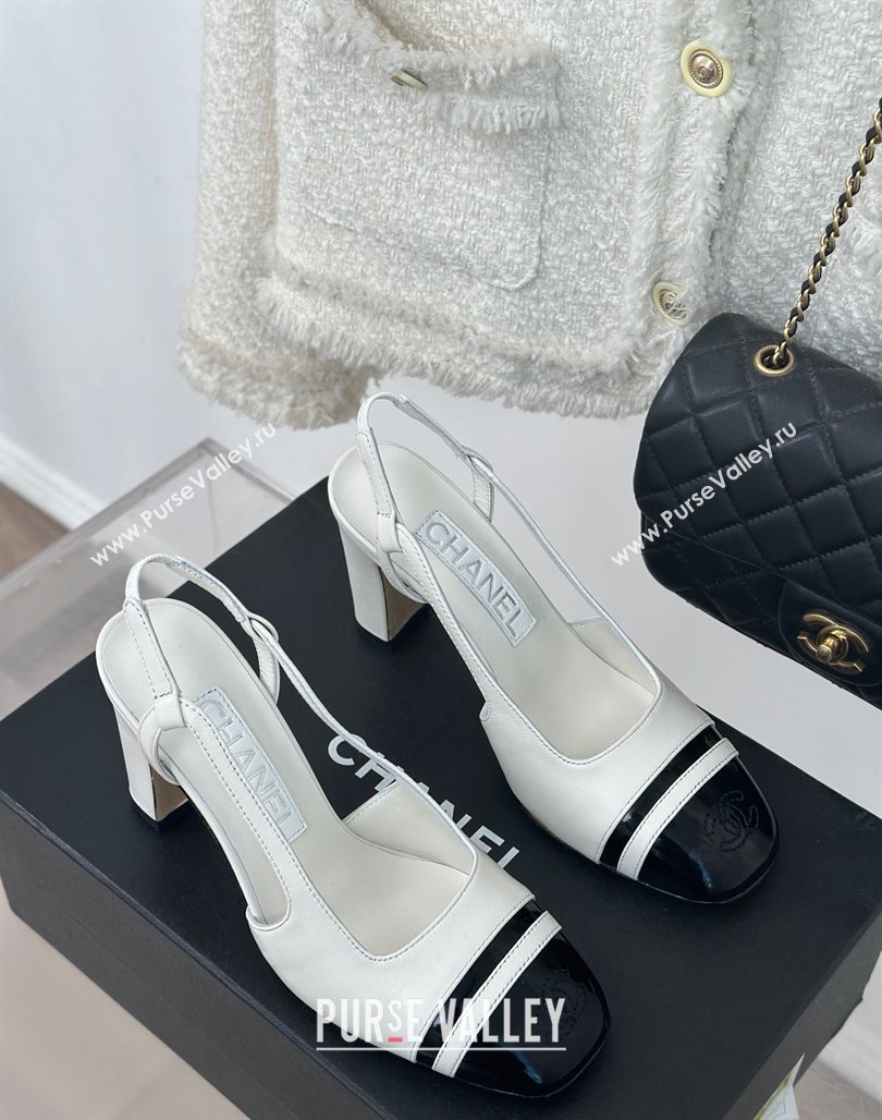 Chanel Calfskin Leather Slingback Pumps White/Black 2024 CH121303 (MD-240108031)