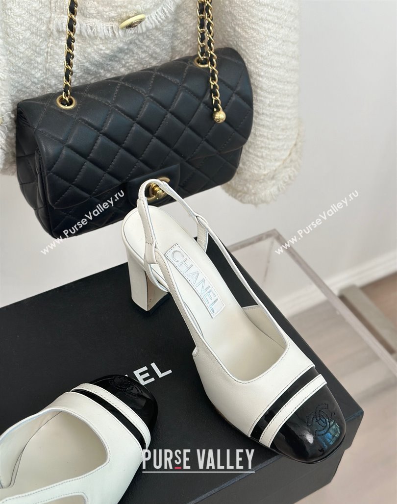 Chanel Calfskin Leather Slingback Pumps White/Black 2024 CH121303 (MD-240108031)