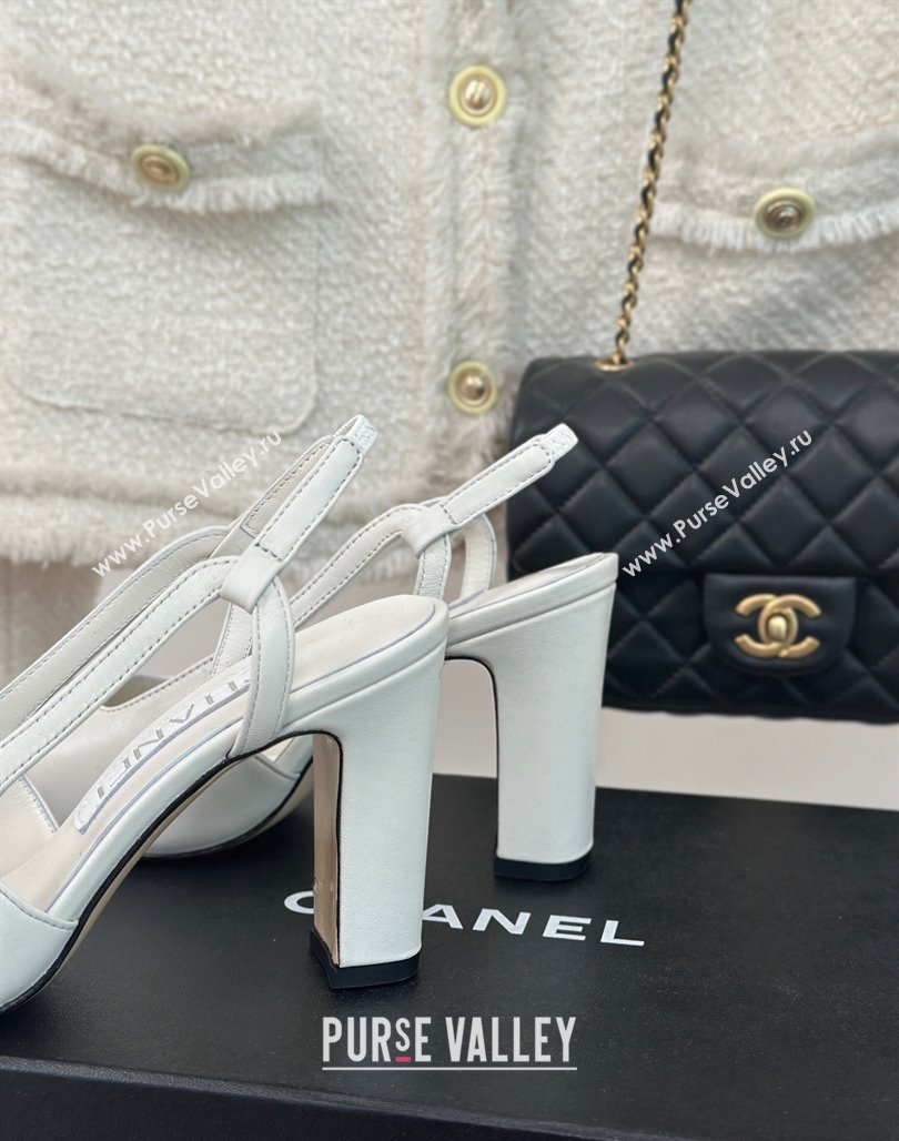 Chanel Calfskin Leather Slingback Pumps White/Black 2024 CH121303 (MD-240108031)