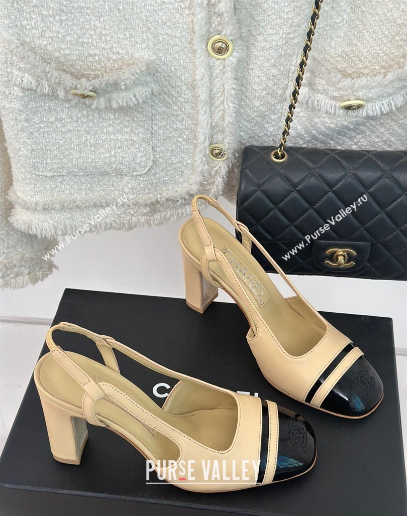 Chanel Calfskin Leather Slingback Pumps Beige/Black 2024 CH121303 (MD-240108033)