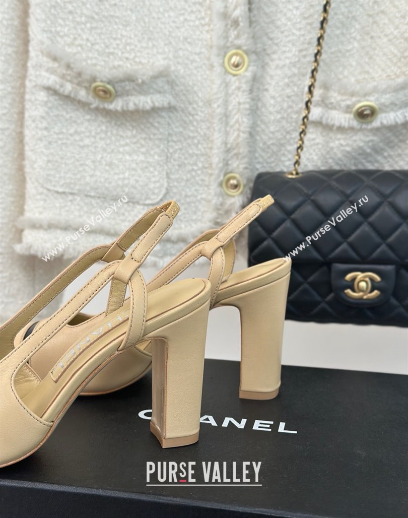 Chanel Calfskin Leather Slingback Pumps Beige/Black 2024 CH121303 (MD-240108033)