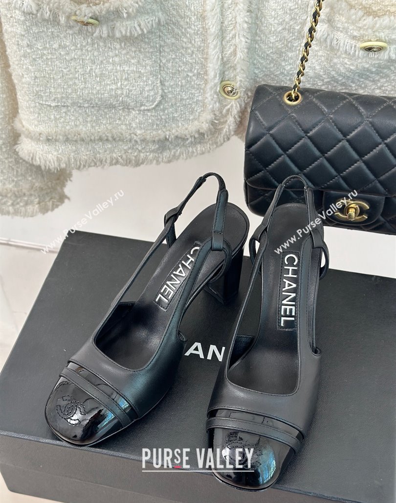 Chanel Calfskin Leather Slingback Pumps Black 2 2024 CH121303 (MD-240108034)