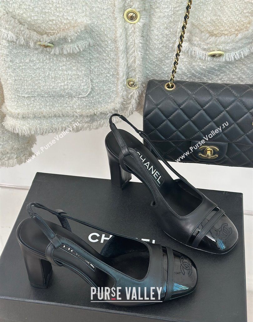 Chanel Calfskin Leather Slingback Pumps Black 2 2024 CH121303 (MD-240108034)