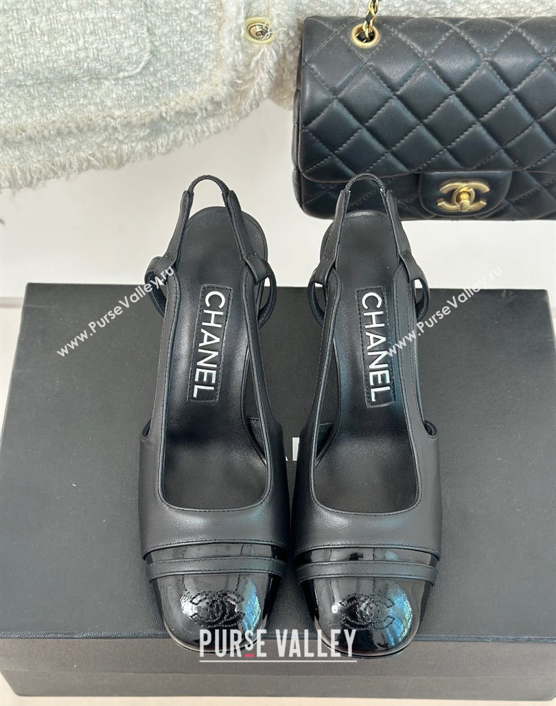 Chanel Calfskin Leather Slingback Pumps Black 2 2024 CH121303 (MD-240108034)