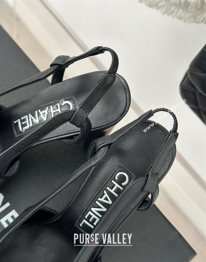 Chanel Calfskin Leather Slingback Pumps Black 2 2024 CH121303 (MD-240108034)