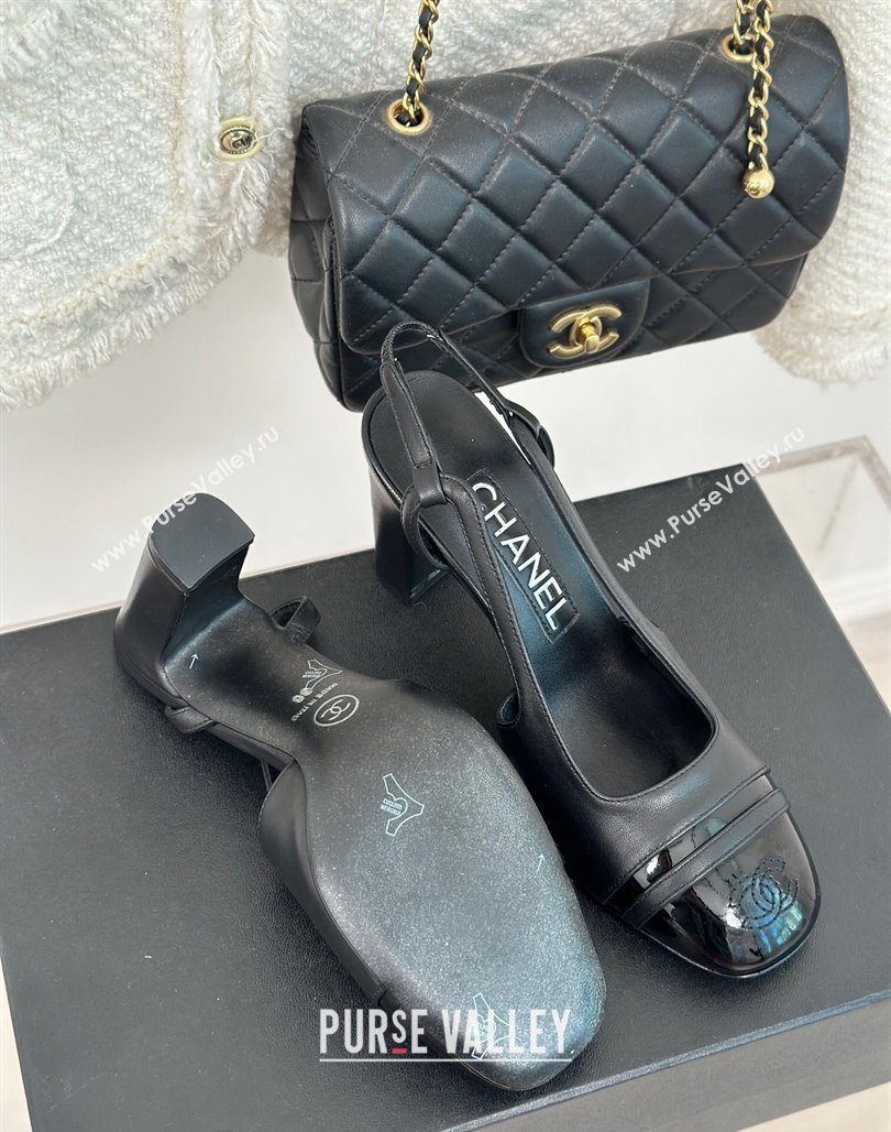 Chanel Calfskin Leather Slingback Pumps Black 2 2024 CH121303 (MD-240108034)