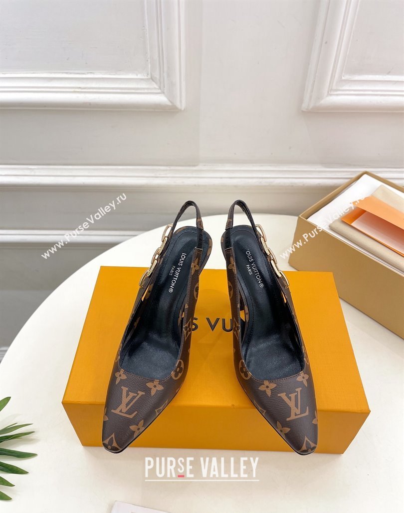 Louis Vuitton Sparkle Slingback Pumps 9.5cm with Chain Charm in Monogram Canvas 2024 1ABPJC (MD-240105135)