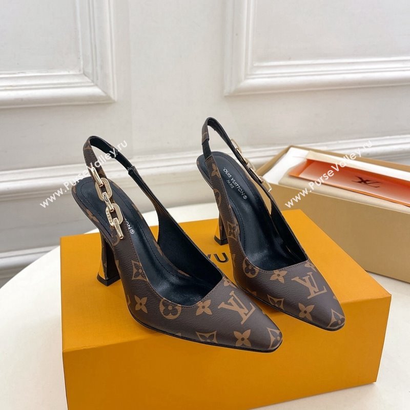 Louis Vuitton Sparkle Slingback Pumps 9.5cm with Chain Charm in Monogram Canvas 2024 1ABPJC (MD-240105135)