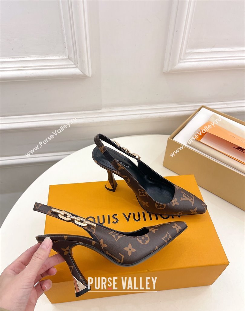 Louis Vuitton Sparkle Slingback Pumps 9.5cm with Chain Charm in Monogram Canvas 2024 1ABPJC (MD-240105135)