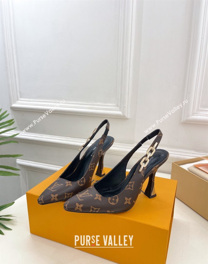 Louis Vuitton Sparkle Slingback Pumps 9.5cm with Chain Charm in Monogram Canvas 2024 1ABPJC (MD-240105135)