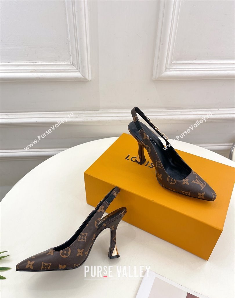Louis Vuitton Sparkle Slingback Pumps 9.5cm with Chain Charm in Monogram Canvas 2024 1ABPJC (MD-240105135)