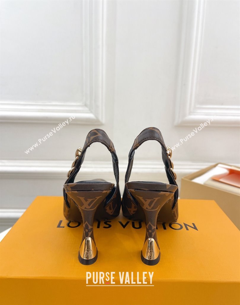 Louis Vuitton Sparkle Slingback Pumps 9.5cm with Chain Charm in Monogram Canvas 2024 1ABPJC (MD-240105135)