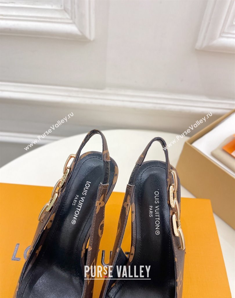 Louis Vuitton Sparkle Slingback Pumps 9.5cm with Chain Charm in Monogram Canvas 2024 1ABPJC (MD-240105135)