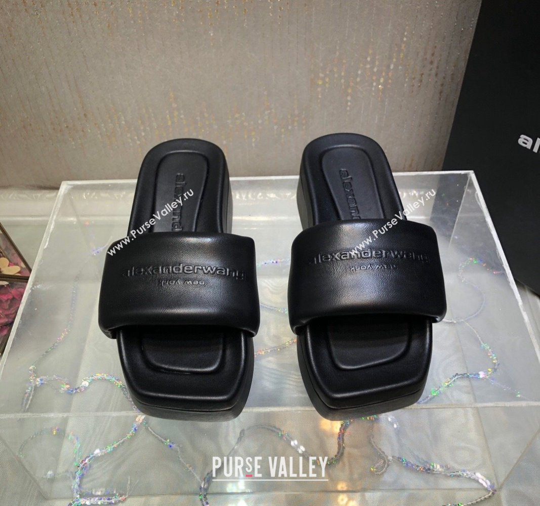 Alexander Wang platform sheep leather float slide sandals 5cm All Black 2024 (MD-240108061)