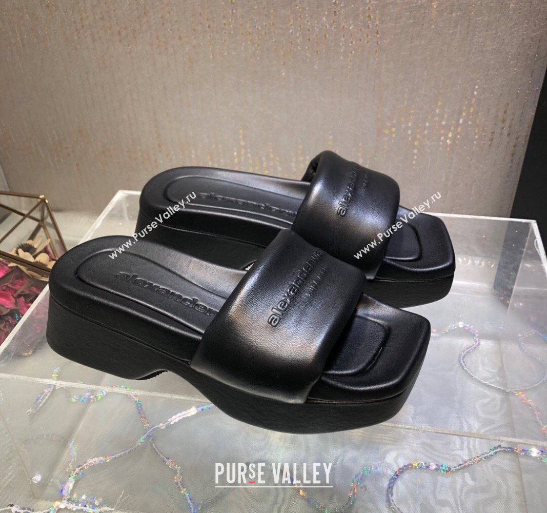 Alexander Wang platform sheep leather float slide sandals 5cm All Black 2024 (MD-240108061)